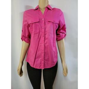 Company Ellen Tracy Women Pink Rolled Sleeve Collared Button down Shirt Sz S #C